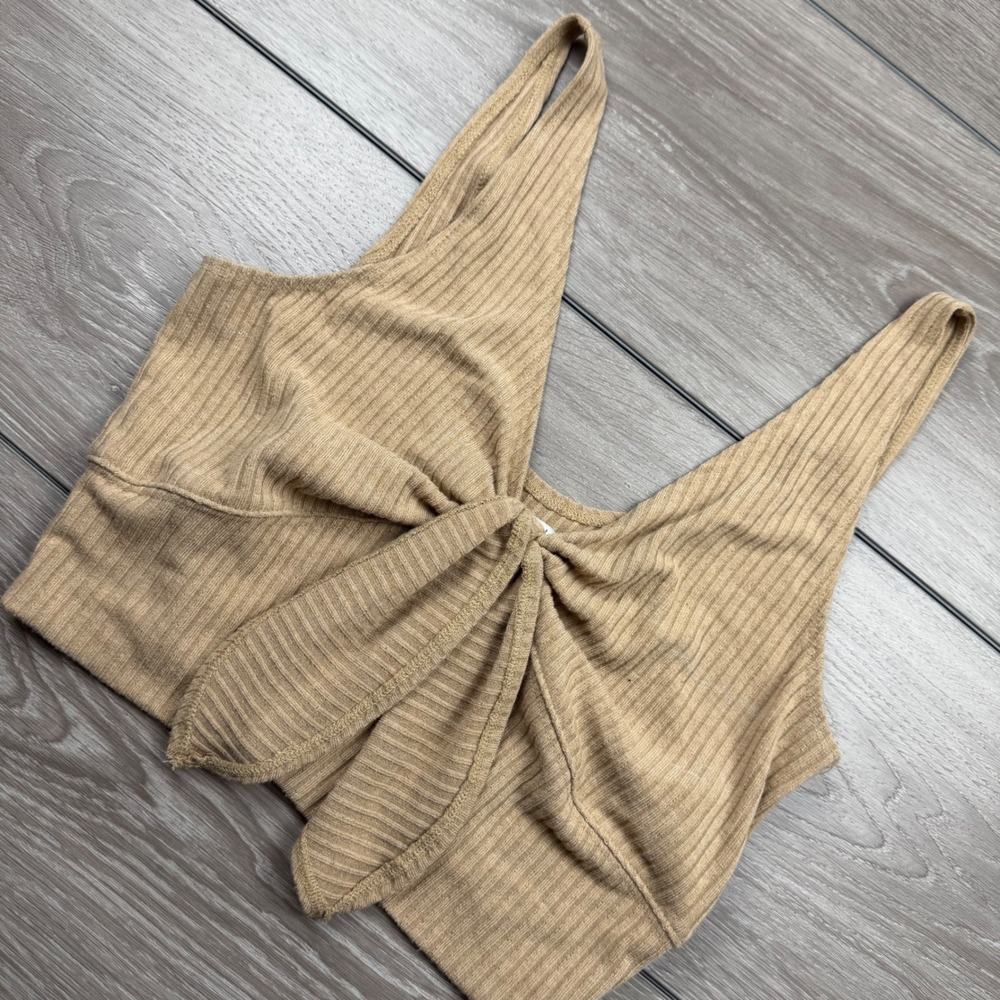 Abercrombie & Fitch Womens Ribbed Tie Front Crop‎ Tank Top Tan Brown Large